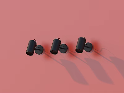 Three Black Wall Lamps on Pink Background Wall with Cylindrical Body Casting Soft Shadows 3d model