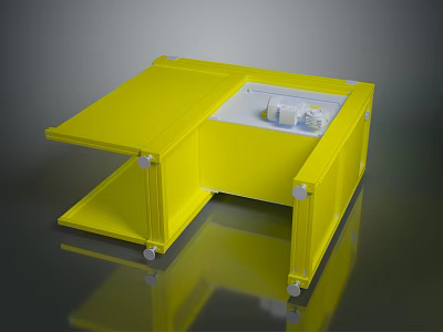 Sturdy Yellow Mobile Workstation With White Tabletop Wheels And Storage Compartments 3d model