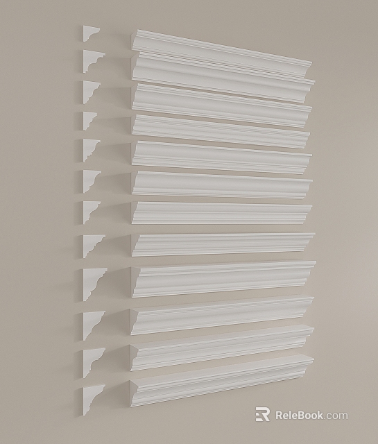 Decorative Gypsum Cornice Molding with Various Styles for Home Interior Design 3d model 