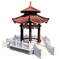 Traditional Chinese Pavilion With Red Roof Multi Layered Eaves And White Railings
