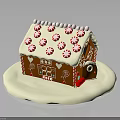 Festive Gingerbread House With Peppermint Candy Roof Gingerbread Sticks And White Snow Base