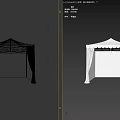 White Decorative Tent With Scalloped Top And Hanging Curtains With Golden Ties