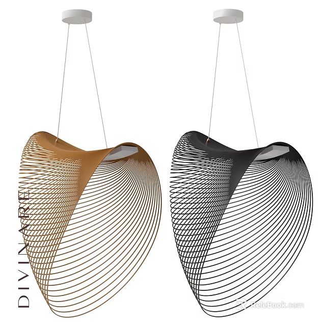 Modern Golden And Black Striped Curved Chandeliers For Contemporary Home Decor 3d model 