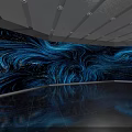 Immersive Art Installation In Dark Space With Colorful Light Effects And Flowing Petal Projections
