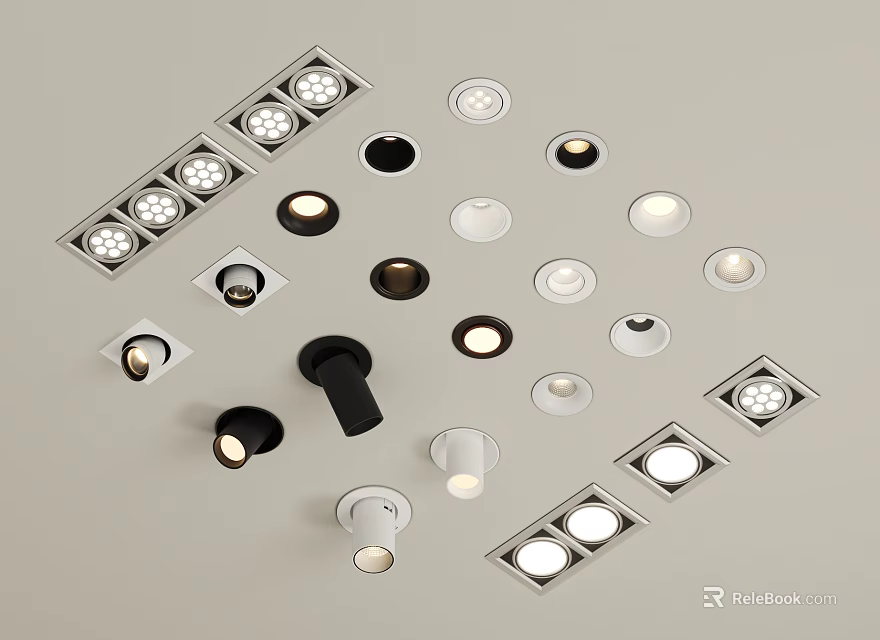 Various Styles Recessed Lights And Spotlights With Round Square Shapes For Home Ceiling 3d model 