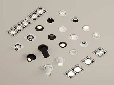 Various Styles Recessed Lights And Spotlights With Round Square Shapes For Home Ceiling 3d model