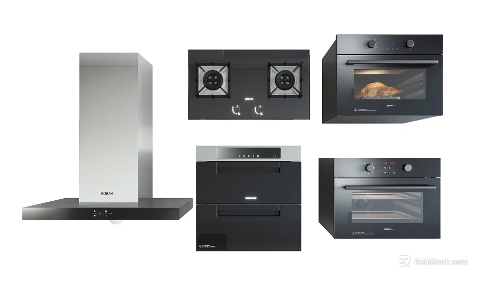 Modern Kitchen Appliances Set With Range Hood Gas Stove And Built In Ovens 3d model 