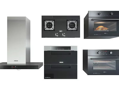 Modern Kitchen Appliances Set With Range Hood Gas Stove And Built In Ovens 3d model