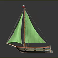 Sailboat With Green Sail Colorful Hull And Chilean Flag Decoration