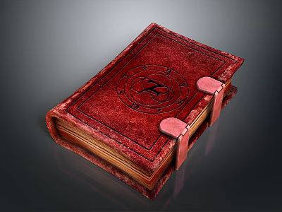 Red Leather Vintage Book With Decorative Symbol And Leather Straps For Home Decor 3d model