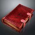Red Leather Vintage Book With Decorative Symbol And Leather Straps For Home Decor