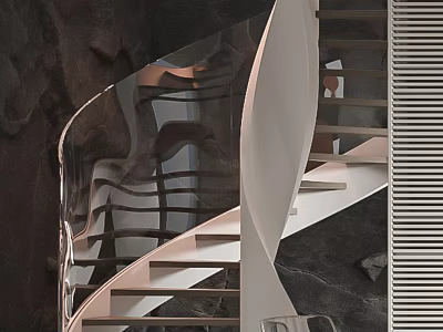Modern Spiral Staircase Interior Design With Glass Railing Metal Structure And Elegant Marble Wall 3d model
