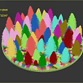 Animated Cartoon Scenery With Circular Platform Lush Green Grass And Blue Pine Trees