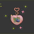 Pink Heart Shaped Laptop Keychain Charm With Blue Interior And Star Decorations
