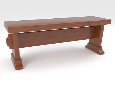 Sturdy Dark Brown Wooden Bench With Simple Design And Four Legs 3d model