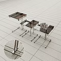 Three Modern Side Tables with Metal Frames Transparent Tops and Rolling Casters 3d model