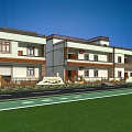 Two Story Residential Building Exterior Design With Adjacent Road And Blue Sky