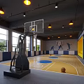 Spacious Basketball Gym With Hoop Lighting Windows And Basketball Themed Wall Art On Wooden Floor