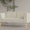 Light Gray Fabric Two Seater Sofa With Wooden Legs And Modern Minimalist Design