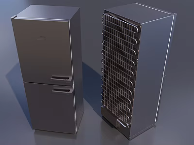Modern Double Door Refrigerator And Grid Design Freezer In Steel Finish 3d model