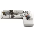Light Colored Modern Sectional Sofa With Patterned Pillows And Soft Throws 3d model