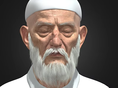 Elderly Man With White Cap Long White Beard And White Clothing Against Black Background 3d model