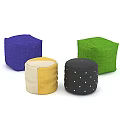 Colorful Square And Round Pouf Ottomans With Woven Texture And Polka Dots