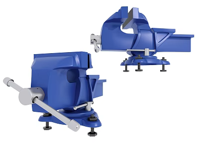 Blue Industrial Vises With Adjustable Jaw And Stable Base For Workshop Clamping Tasks 3d model