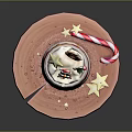 Christmas Themed Layered Dessert Jar With Cream Red Sauce Snowman Tree Decorations On Pink Tray