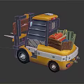 Yellow Cartoon Style Toy Forklift 3D Model With Wooden Crate Detail