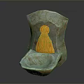 Golden Statue In Shell Shaped Marble Container With White And Brown Patterns
