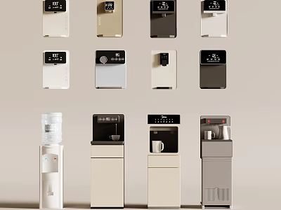 Various Styles Of Water Dispensers And Coffee Machines With Different Colors And Designs 3d model