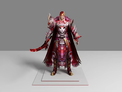 Game and Movie Character in Red and Gold Ornate Armor With Flowing Cloak 3d model