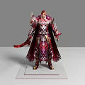 Game and Movie Character in Red and Gold Ornate Armor With Flowing Cloak