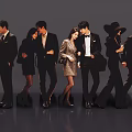 Stylish Group of People in Formal Attire Walking Elegantly Together