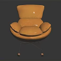 Comfortable Orange Leather Rocking Chair with Curved Backrest Armrests Metal Frame and Wooden Rocking Legs