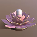 Lotus Shaped Candle Lamp with Pink Petals Gold Edges and White Candle Centerpiece