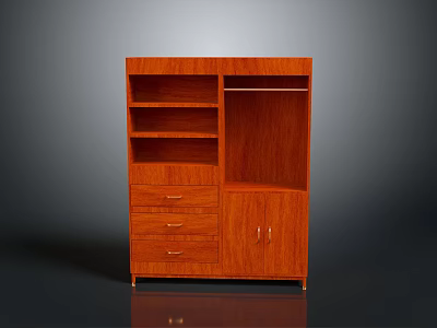 Red Wooden Storage Cabinet With Multiple Shelves Drawers And Cabinet Doors 3d model