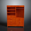 Red Wooden Storage Cabinet With Multiple Shelves Drawers And Cabinet Doors