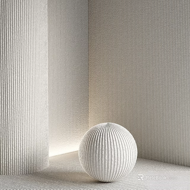 White Spherical Decorative Component With Vertical Striped Light Color Indoor Wall And Soft Lighting 3d model