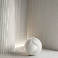White Spherical Decorative Component With Vertical Striped Light Color Indoor Wall And Soft Lighting 3d model