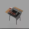 Portable Outdoor Grill With Sausages Grill Fork Small Plate And Wooden Sides