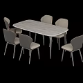 Modern Rectangular Dining Table and Six Chairs Set with Light Gray Top and Black Legs 3d model