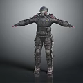 Full Body Armored Tactical Character in Protective Suit With Helmet and Gear