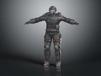 Full Body Armored Tactical Character in Protective Suit With Helmet and Gear 3d model