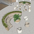 Curved Public Chairs With Green Plants In Modern Indoor Hall Space