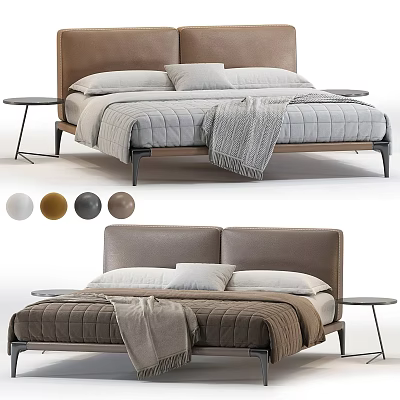 Modern Double Bed With Mattress Pillows Blanket Nightstand And Color Options 3d model