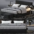 Modern Double Bed with Plaid Bedding Pillows Bedside Tables and Table Lamps 3d model