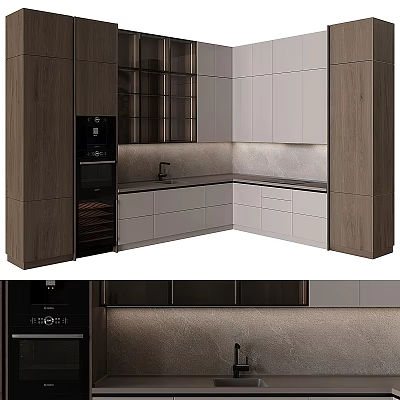 Modern Kitchen With Light Gray Cabinets Dark Wood Accents And Appliances 3d model