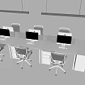 Modern Office Desk Setup With Multiple Workstations Ergonomic Chairs Dual Monitors And Hanging Lights 3d model